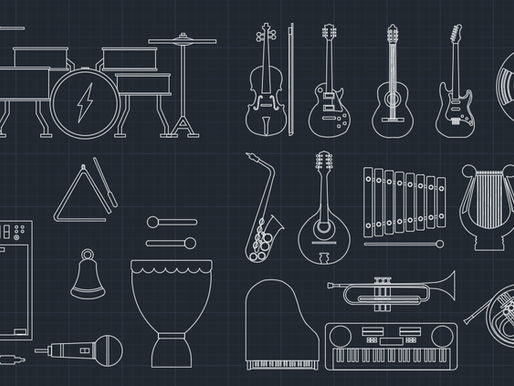 Instrumentos Musicais, Bateria, Caixa Amplificada, Teclado etc - dwg - autocad