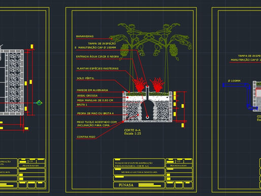 Fossa Ecológica, Planta Baixa e Cortes Esquemáticos com Recomendações Técnicas - dwg - autocad