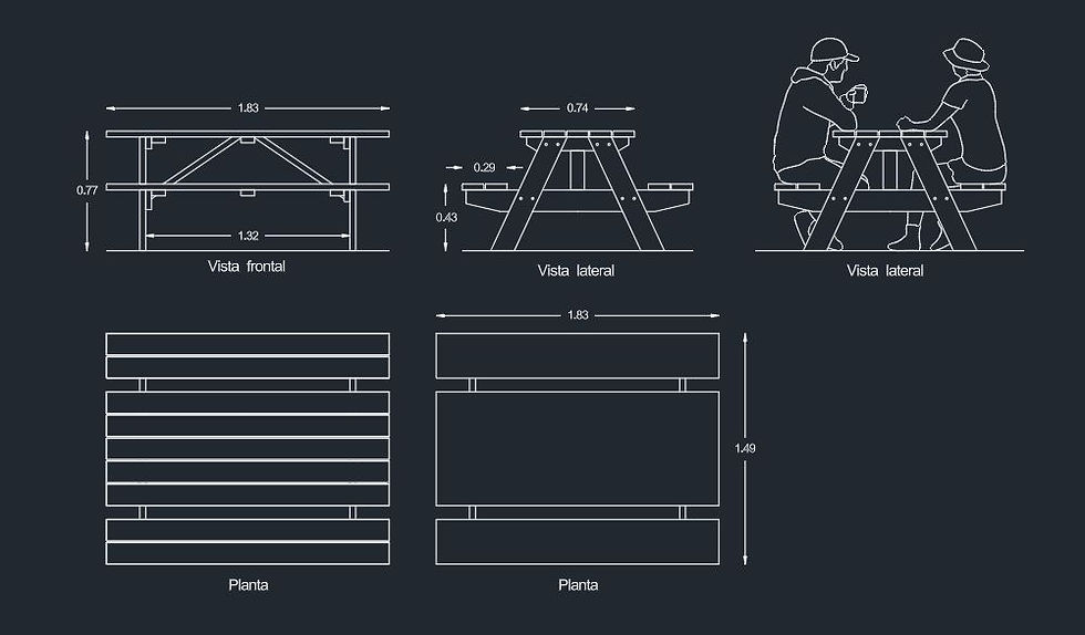 Mesa com Banco Praça em DWG