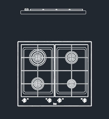 cooktop 4 bocas em DWG