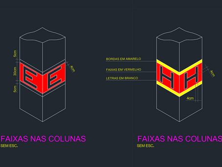 Faixas nas Colunas em DWG para projeto de bombeiro