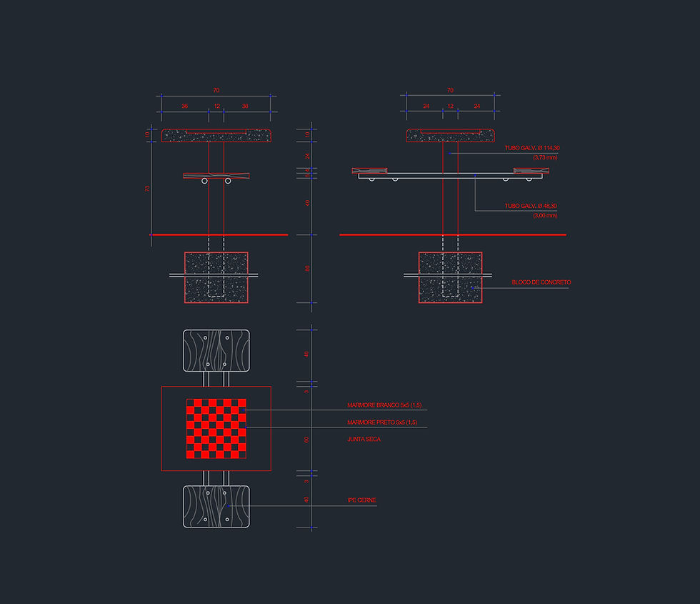 Mesa de Damas para praças e parques - dwg - autocad
