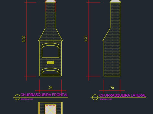Churrasqueira de Alvenaria - Planta Baixa e Cortes - dwg - autocad