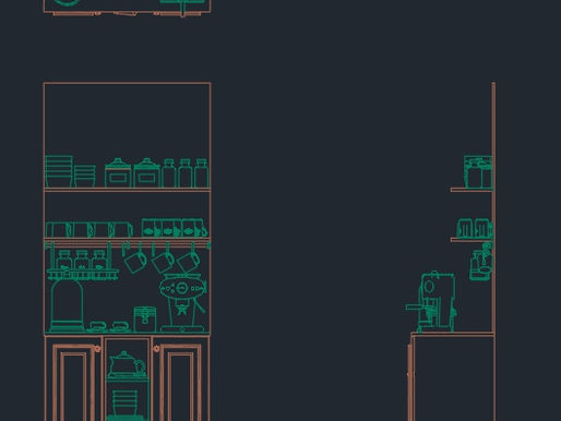Bloco com Mobília de Cafeteria para Cantinho do Café - dwg - autocad
