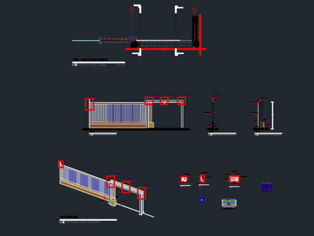 Industrial Sliding Gate - Isometric View, Elevation and Detail