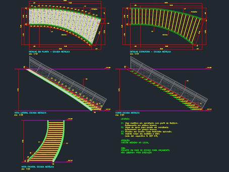 Bloco Detalhe de Escadas Estrutura Metálica + Granito - dwg - autocad