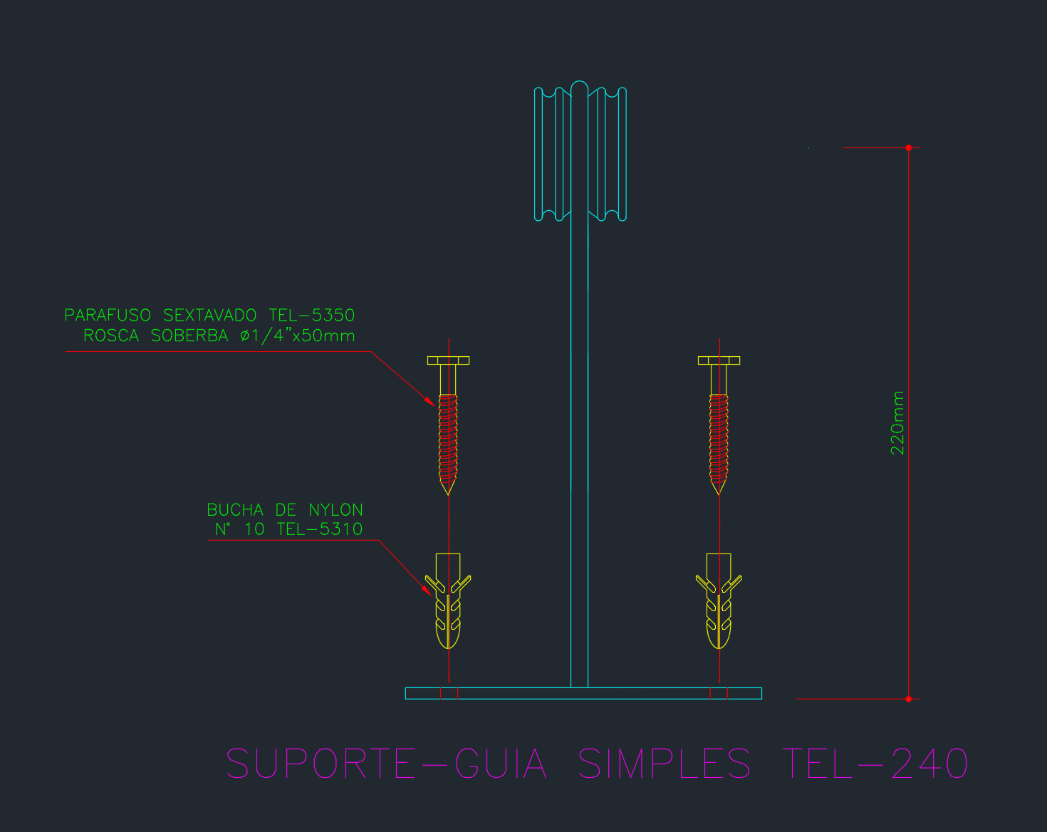 Suporte Guia Simples - TEL-240 | DWG AutoCad