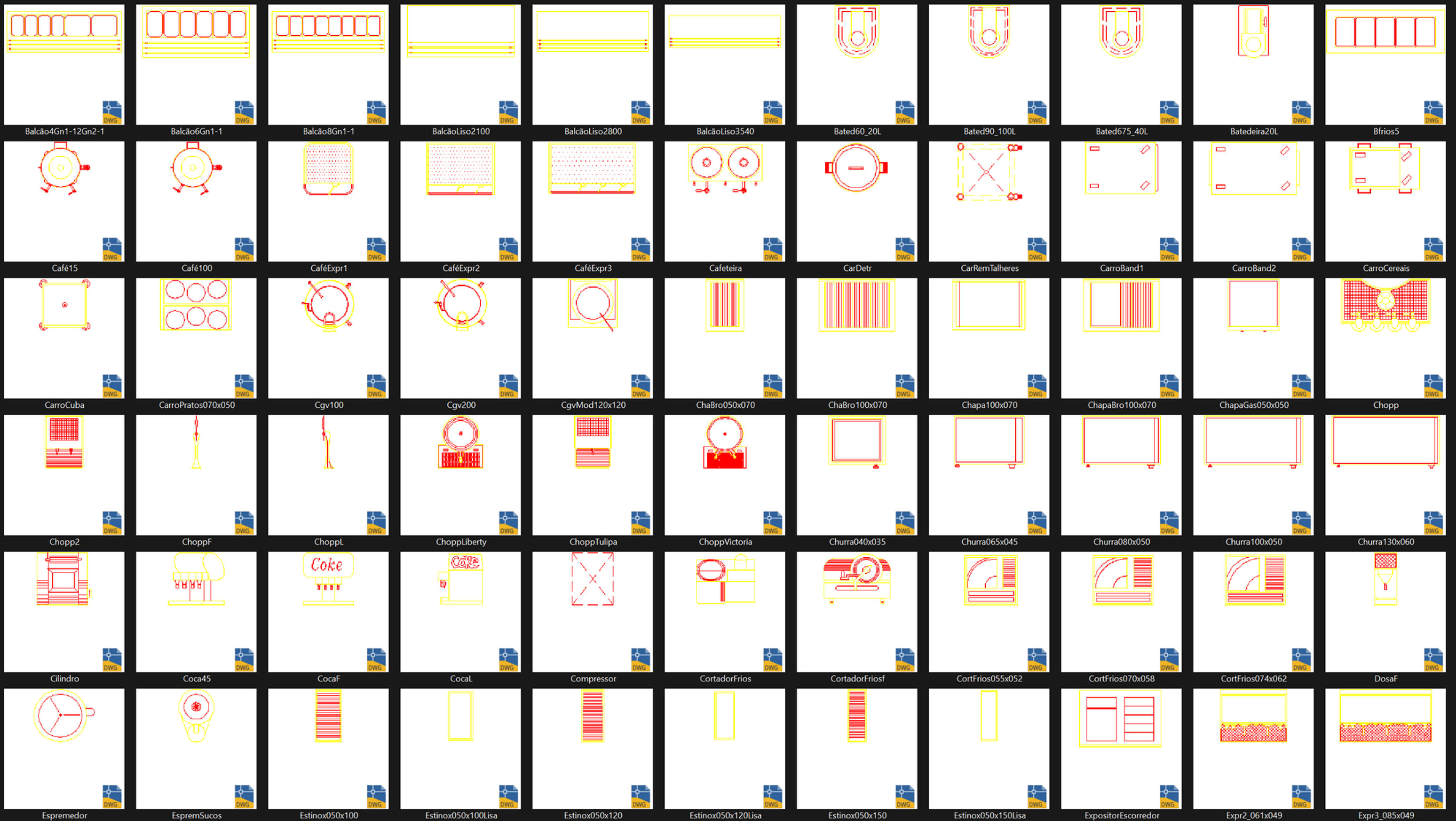 180 Blocos para Cozinha Industrial em DWG