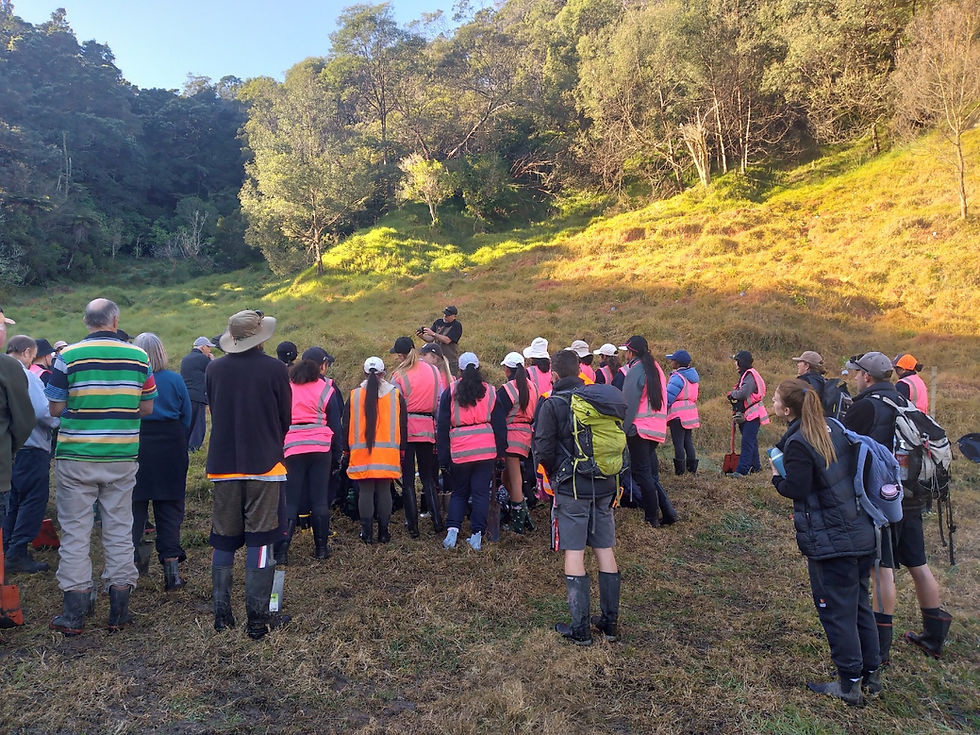 Getting ready for action. Planting day at the protected bush area. Image: Tanja Rother
