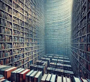 DALL·E 2024-08-04 01.45.55 - A square, cinematic image of an expansive bookcase filled wit