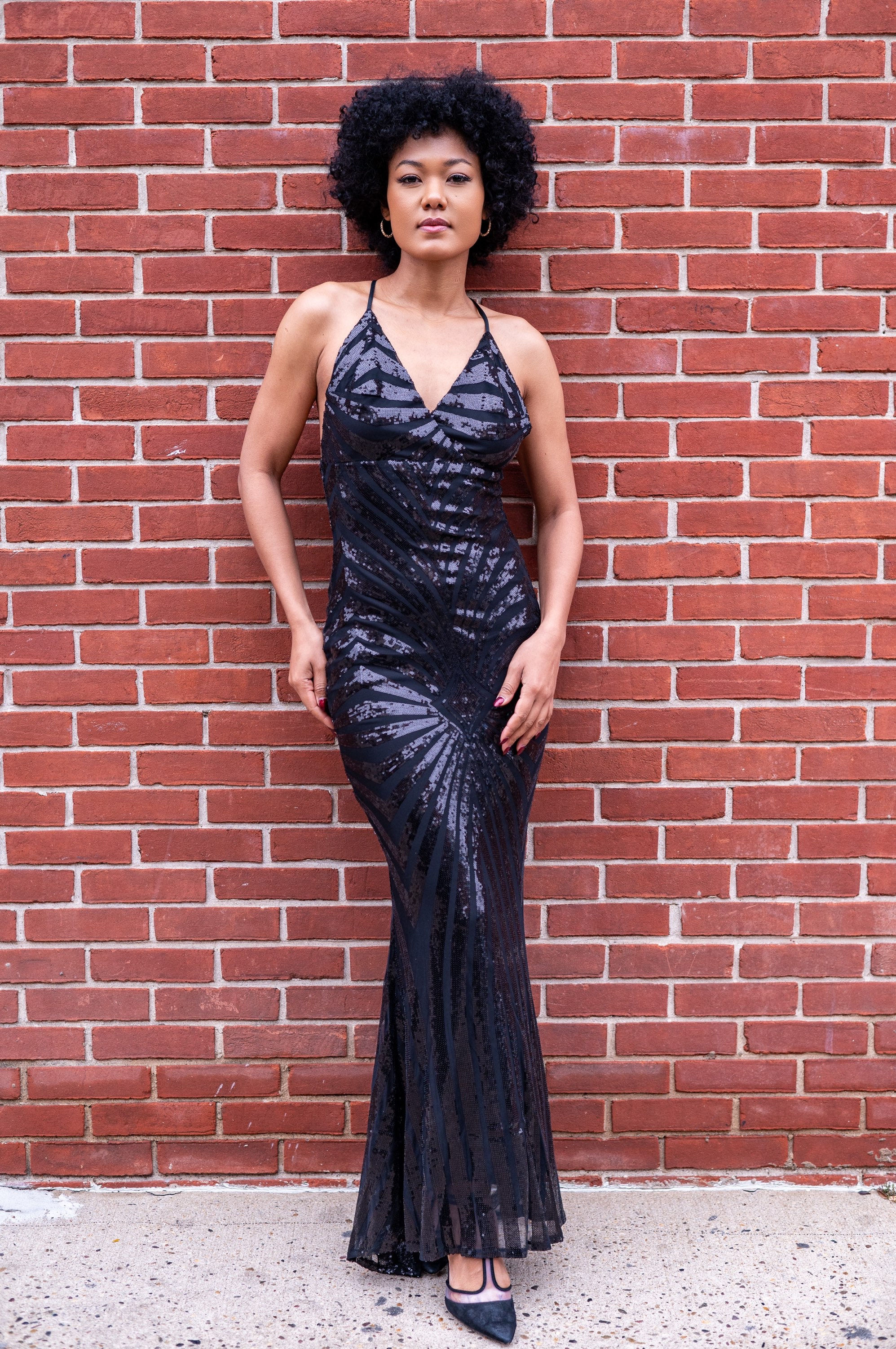 Black evening sequin gown