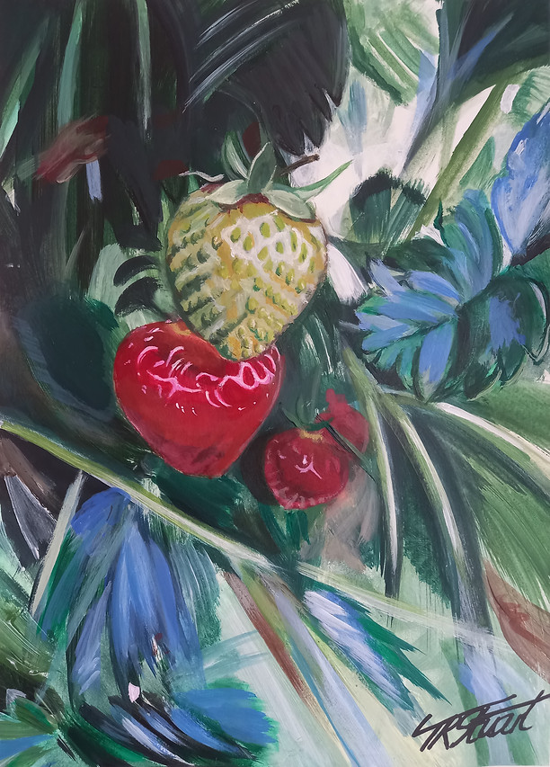 Don't Rush Me a painting showing strawberries at Primrose Vale