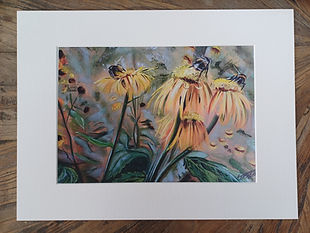 A print of bees called Workers Unite in a white mount