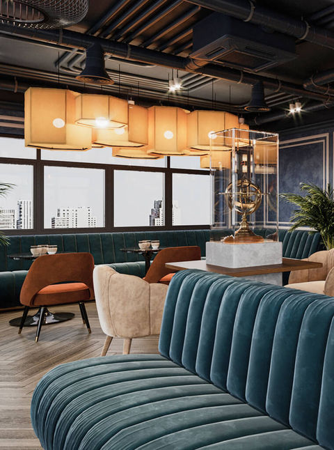 Photo of luxury hotel lobby and lounge area