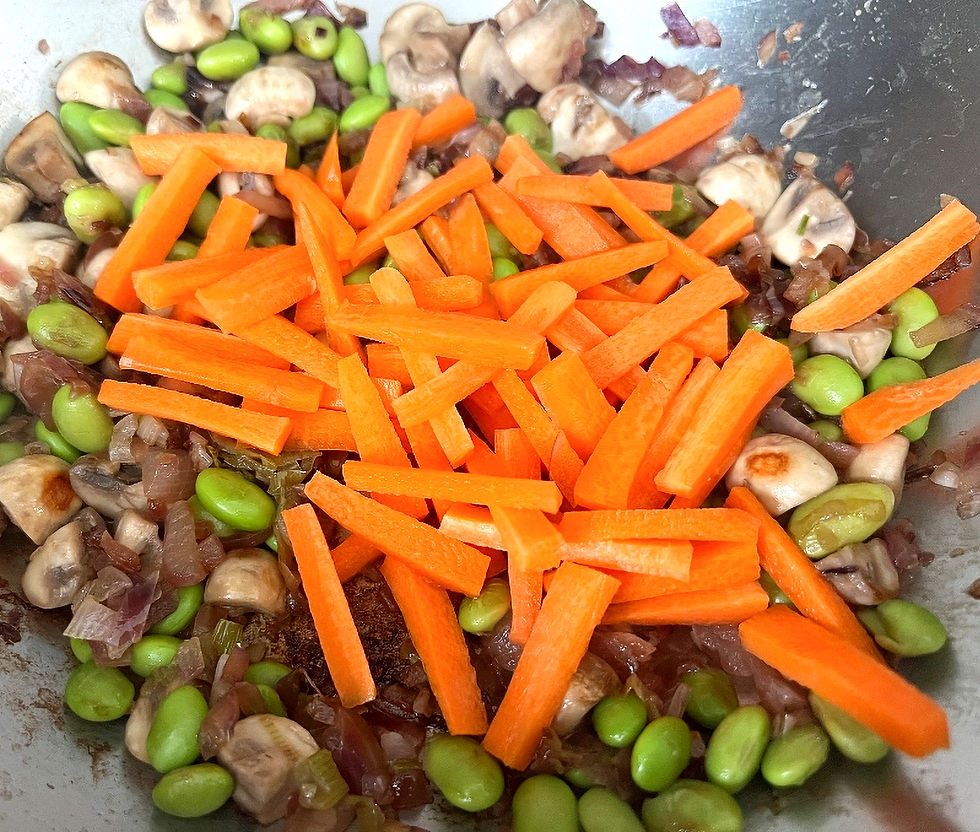 Mushroom Barley Korean Bowl with Edamame & Crispy Tofu