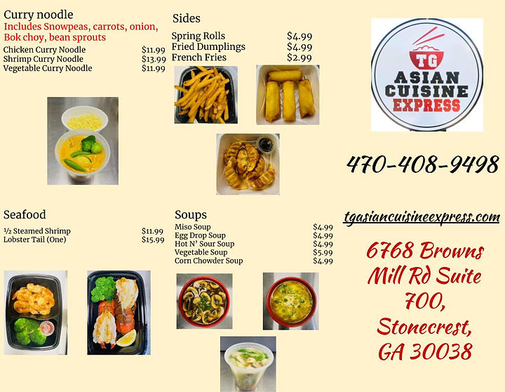 Menus TG ASIAN CUISINE EXPRESS