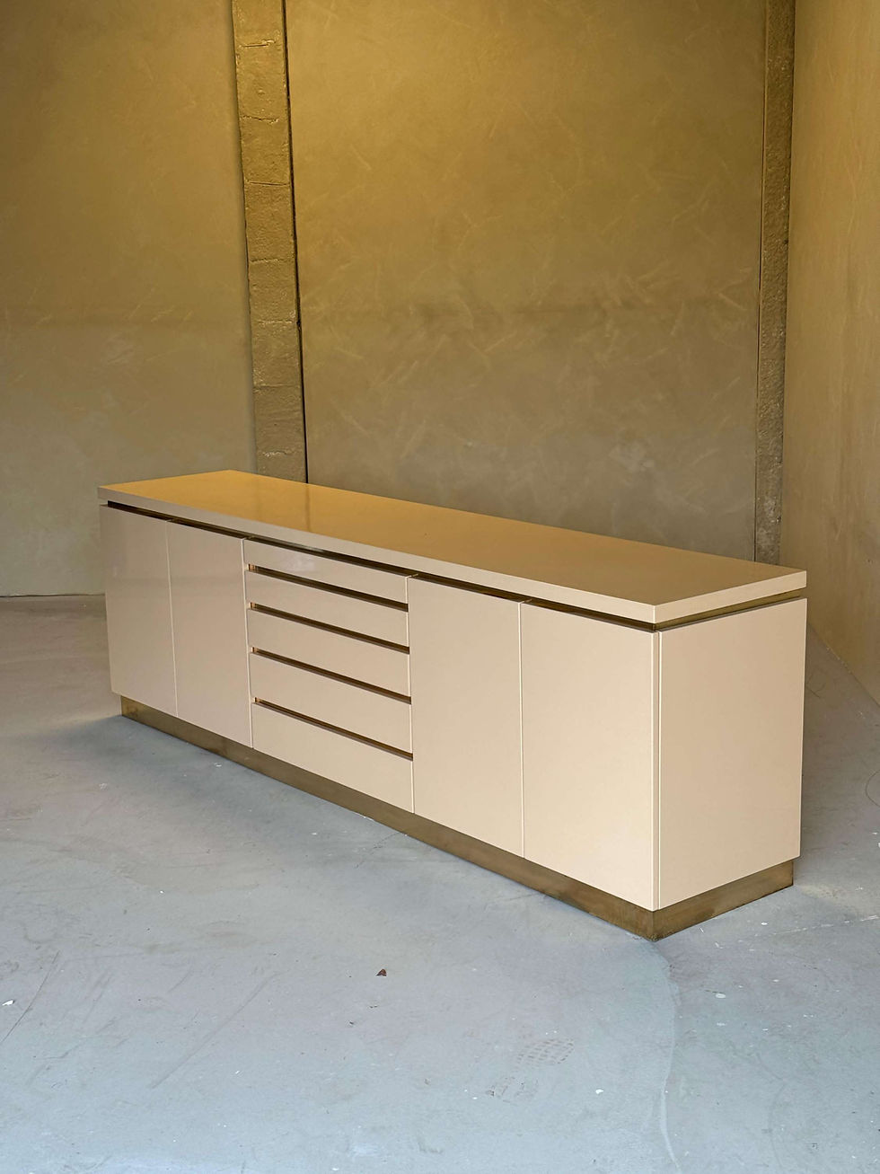Thumbnail: Cream lacquered and brass sideboard by Jean Claude Mahey, France 