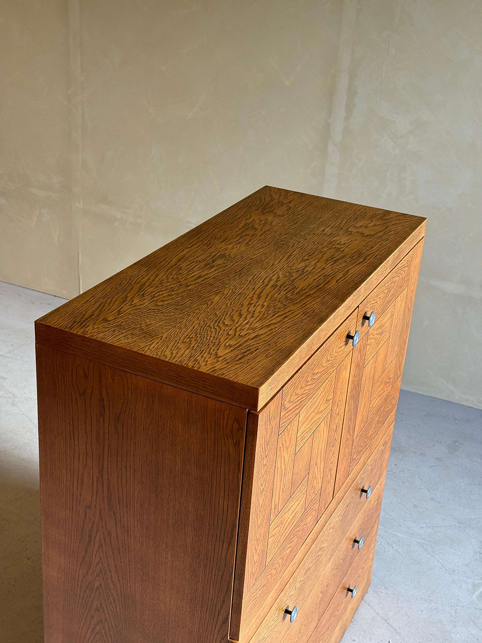 Thumbnail: Natural oak brutalist Bar Cabinet with Drawers, 1980s