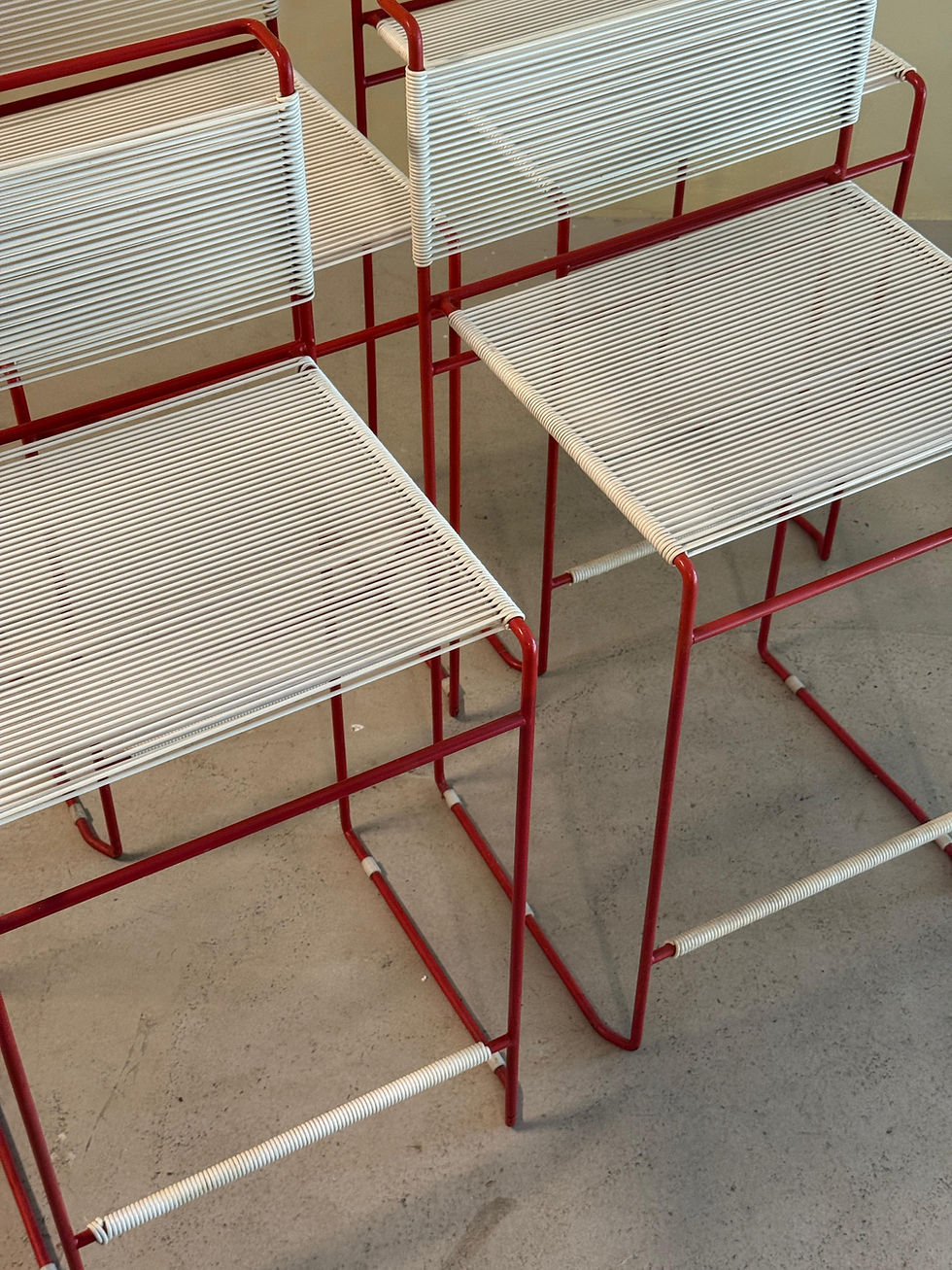 Thumbnail: Set of 4 red bar stools by Giandomenico Belotti for Fly Line, 1970’s