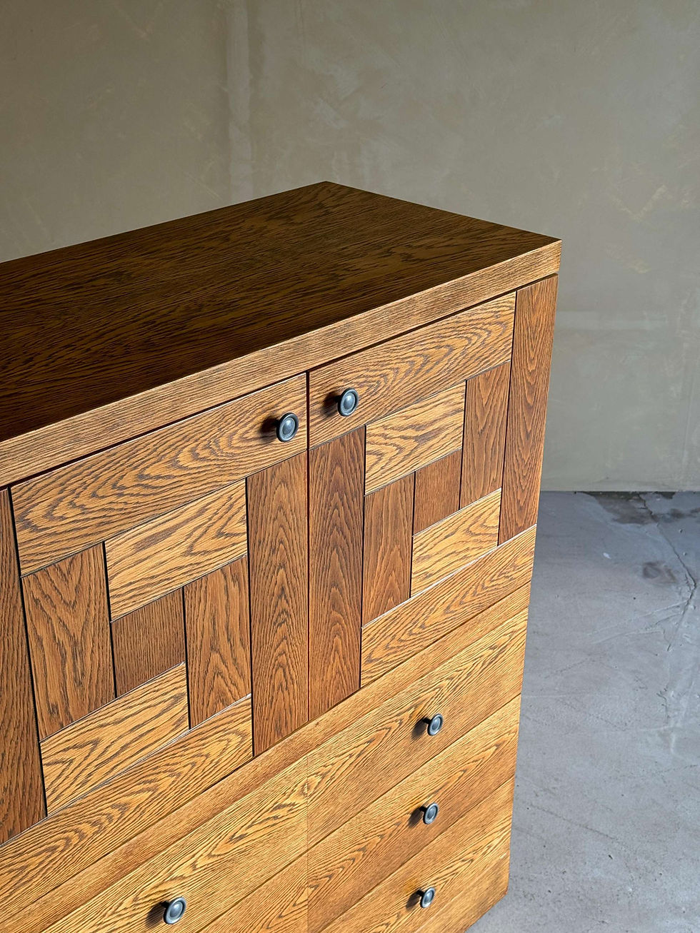 Thumbnail: Natural oak brutalist Bar Cabinet with Drawers, 1980s