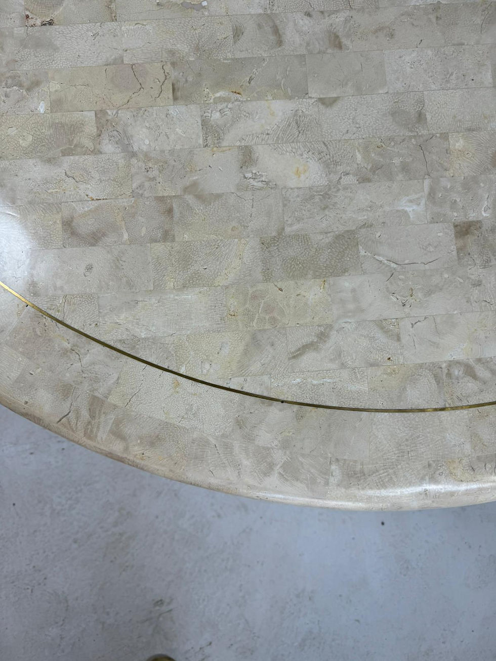 Thumbnail: Midcentury Round tessellated stone and brass diningtable 