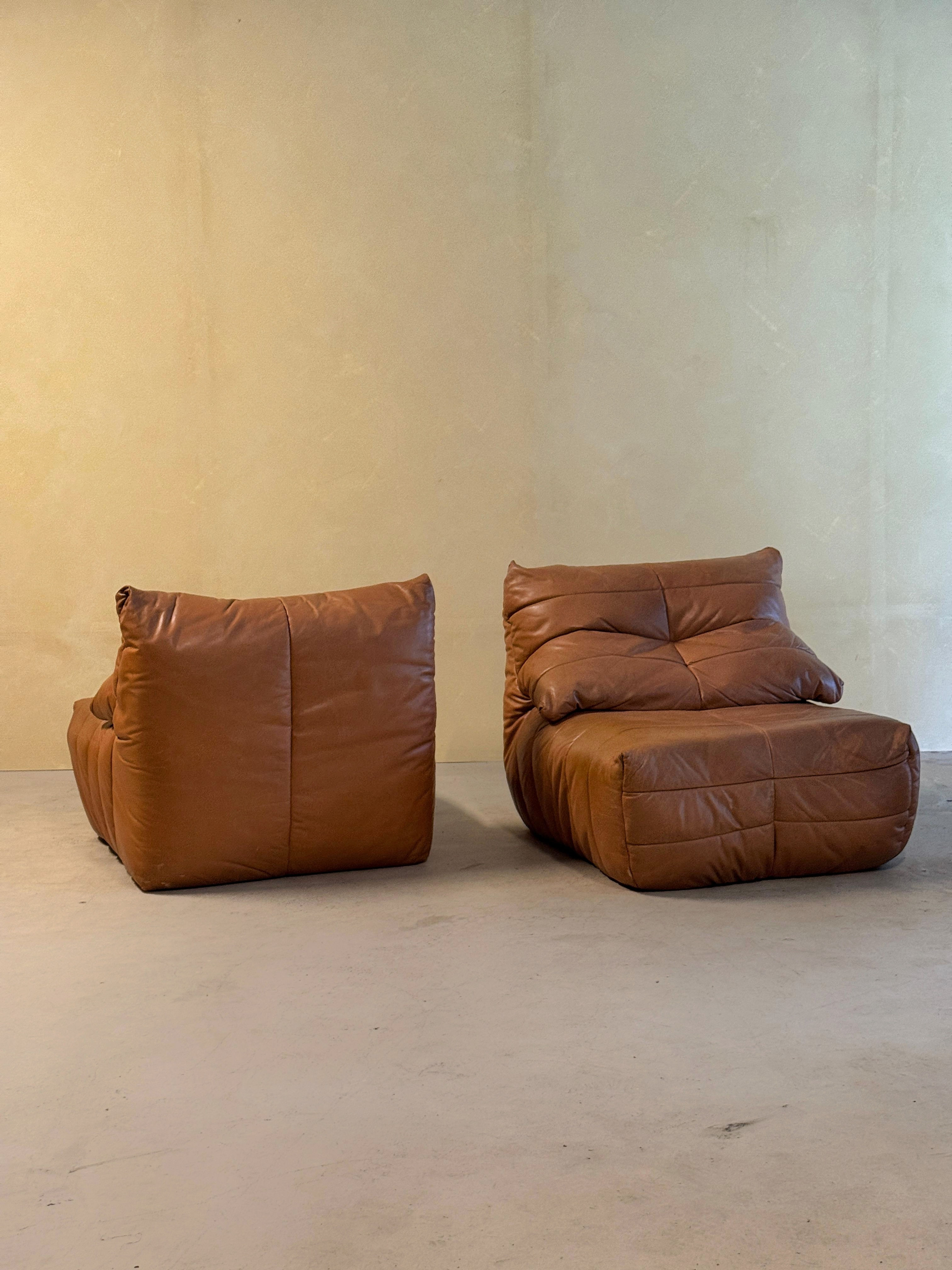 Cognac leather "Panto"  Lounge chair set by Marc Held for Dunlopillo, 1970s