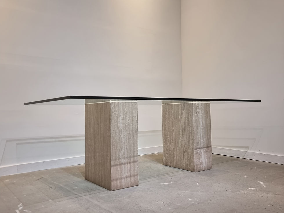 Thumbnail: Impressive Italian Travertine Diningtable with Glass Top 1970s