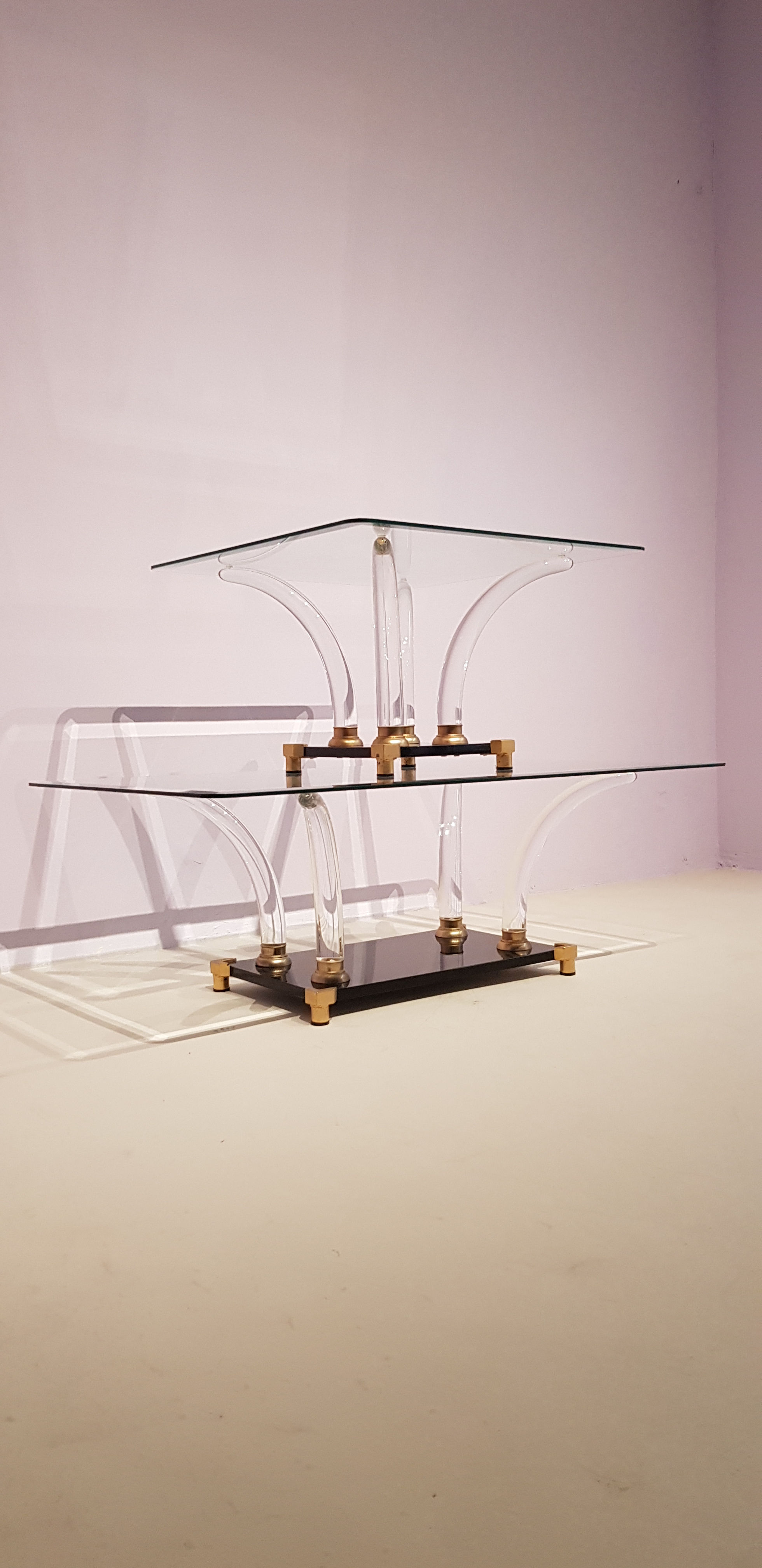 Mid-Century Lucite Tusk, Brass and Glass Cocktail Tableset