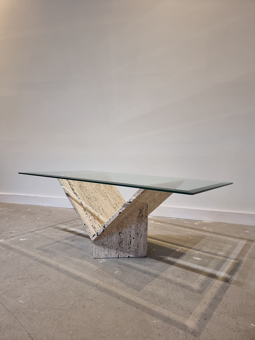 Thumbnail: Abstract travertine and glass coffeetable