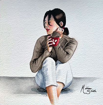 Watercolor painting, Coffee Time