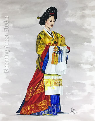 Watercolor Korean hanbok painting, Wedding Day