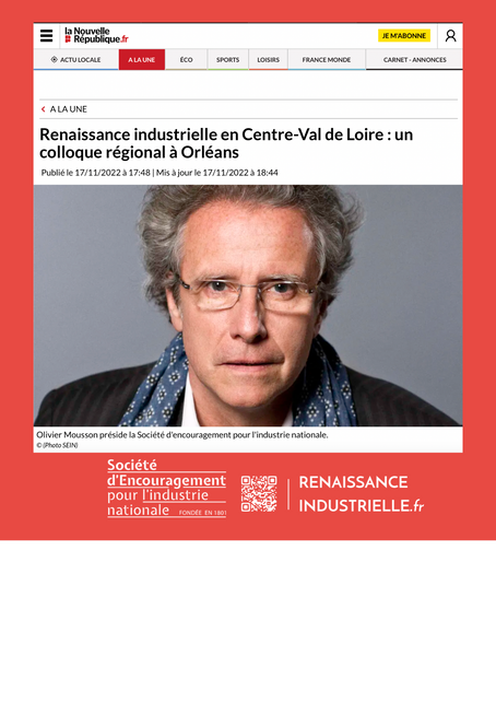 PRESSE : Renaissance Industrielle en Centre-Val de Loire