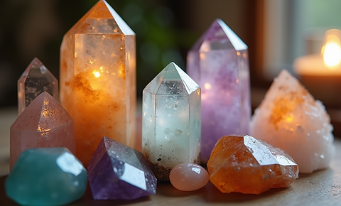 Collection of healing crystals and gemstones – spiritual tools for energy and protection