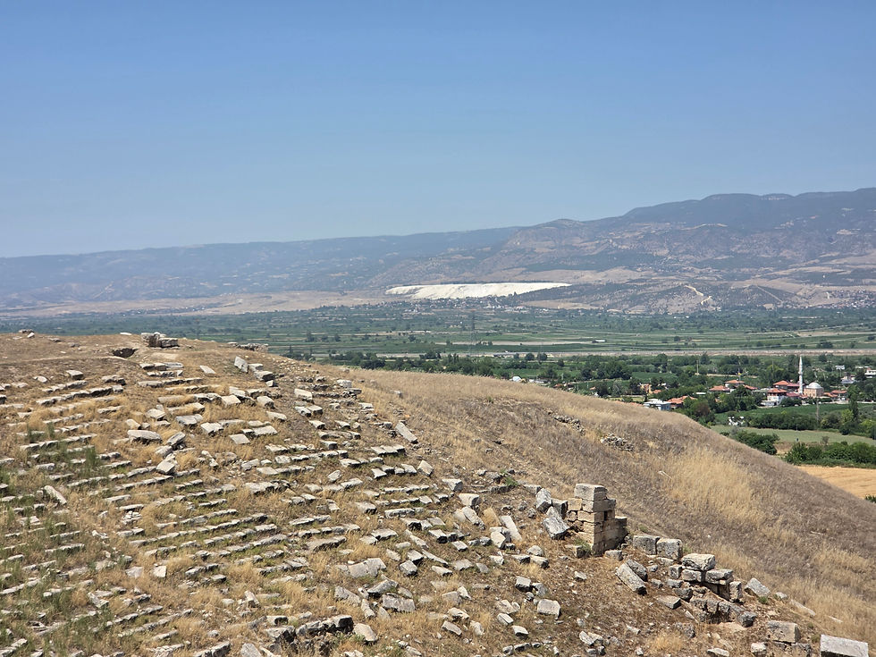 The mineral terraces of Hierapolis as seen from Laodicea