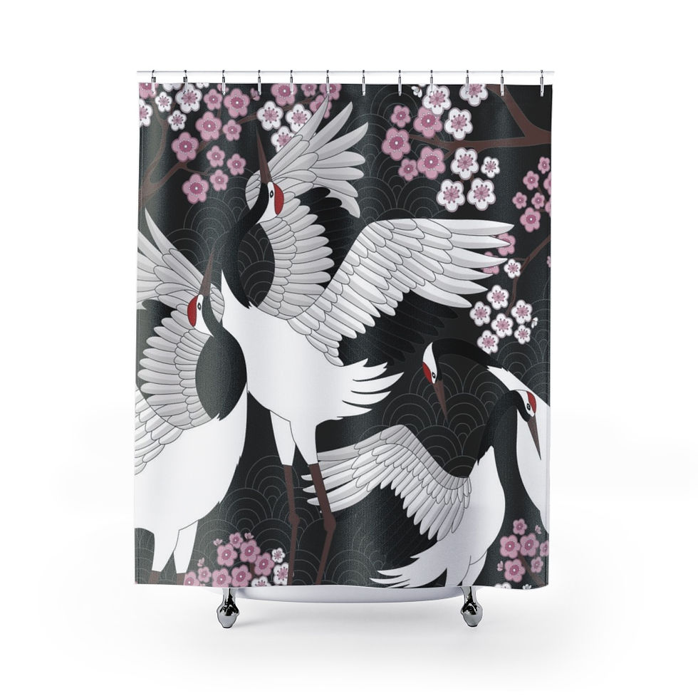 Shower Curtain 71" x 74" - Cranes and Cherry Blossoms
