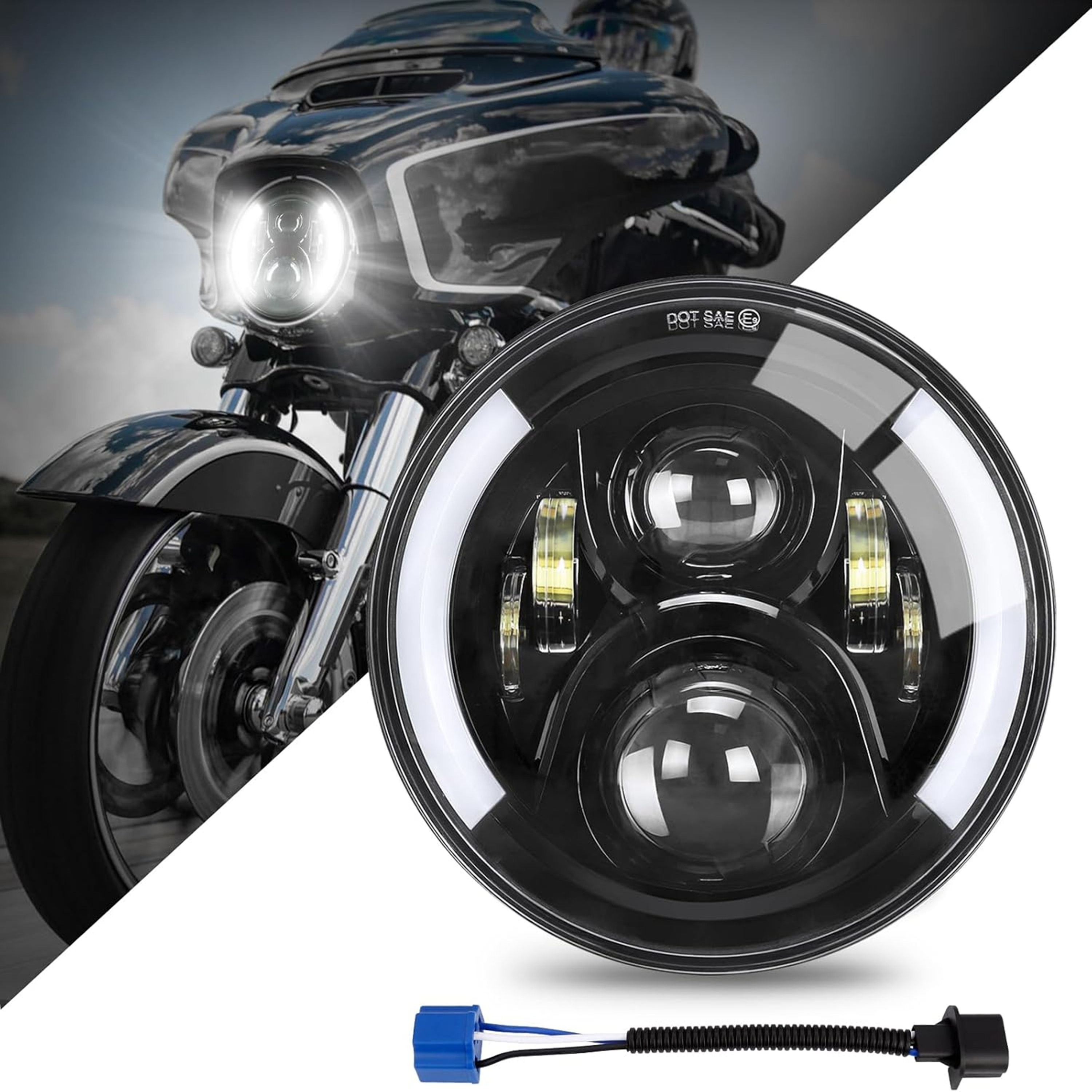 7 Inch LED Motorcycle Headlight with Turn Signal - Black