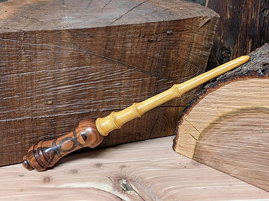 Bocote and osage orange wood magic wand with snake pyrography