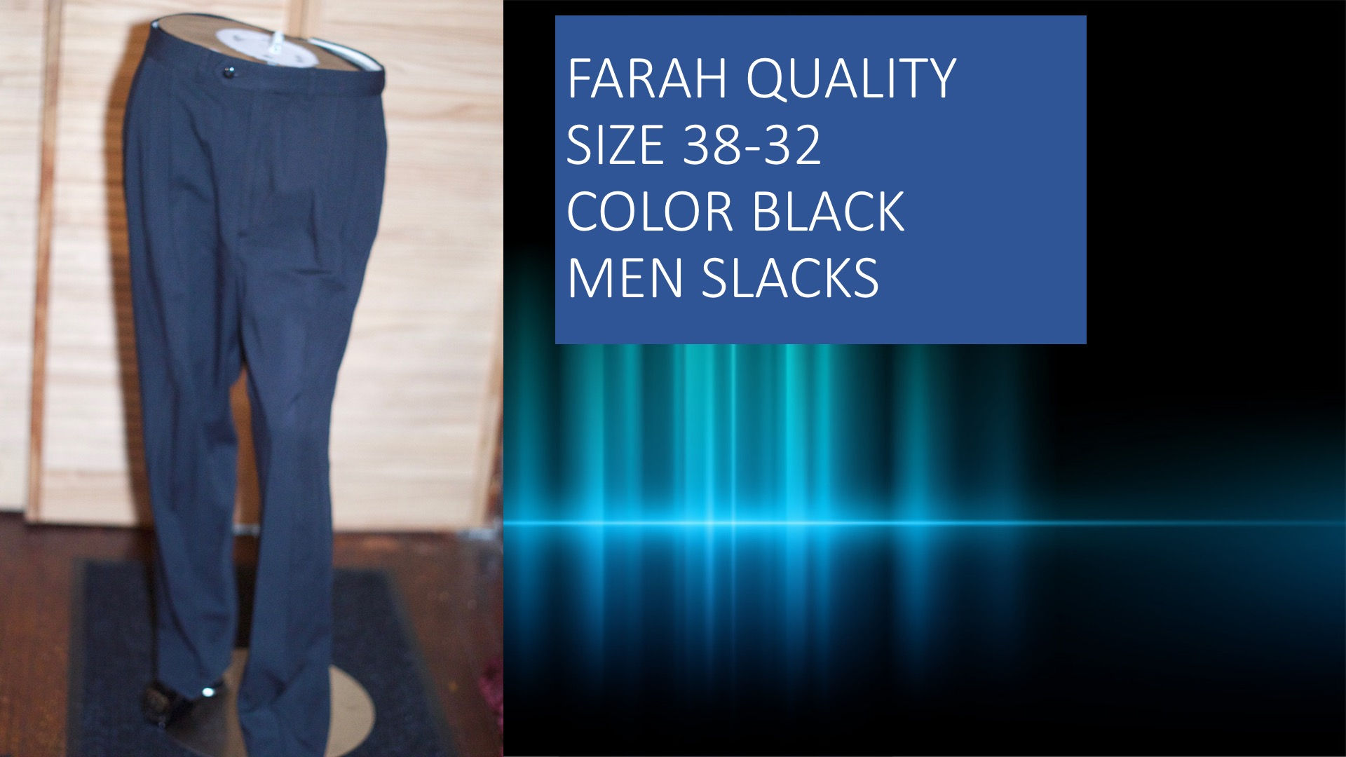 FARAH QUALITY SIZE 38/32 COLOR BLACK MEN SLACKS