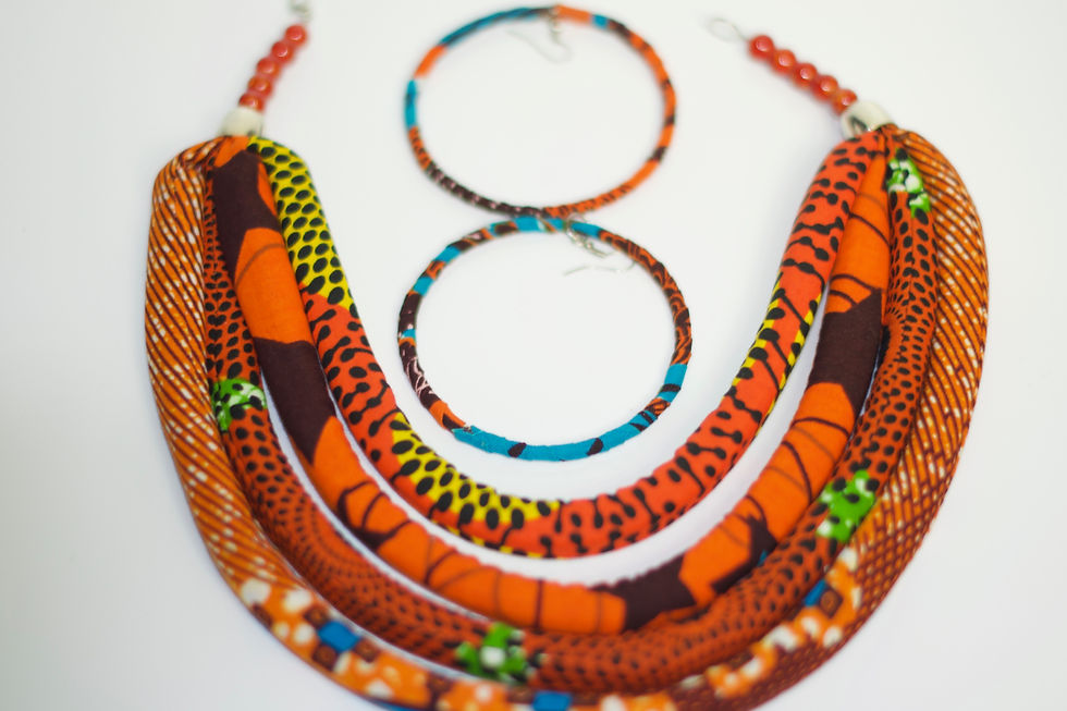 MAJESTIC NECKLACE BIB/ ORG, BLK/YELL/LARGE POST EARRINGS