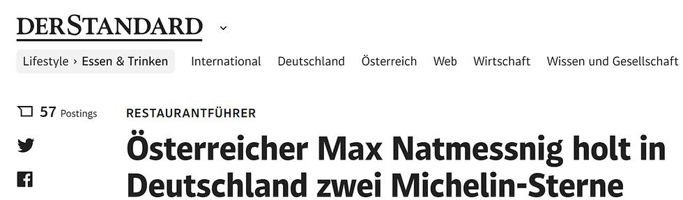 Der Standard covering Max's two Michelin stars for Alois in Munich