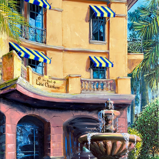 The Corner Fountain Original Oil Paintin