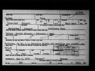 immigration arrival card from 1913