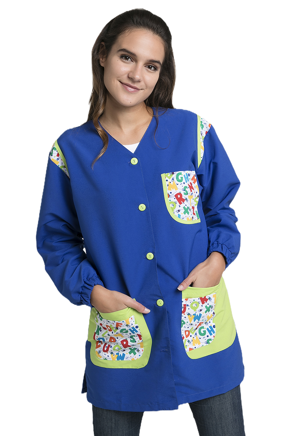 bata educadora infantil tejido microfibra con bolsillos