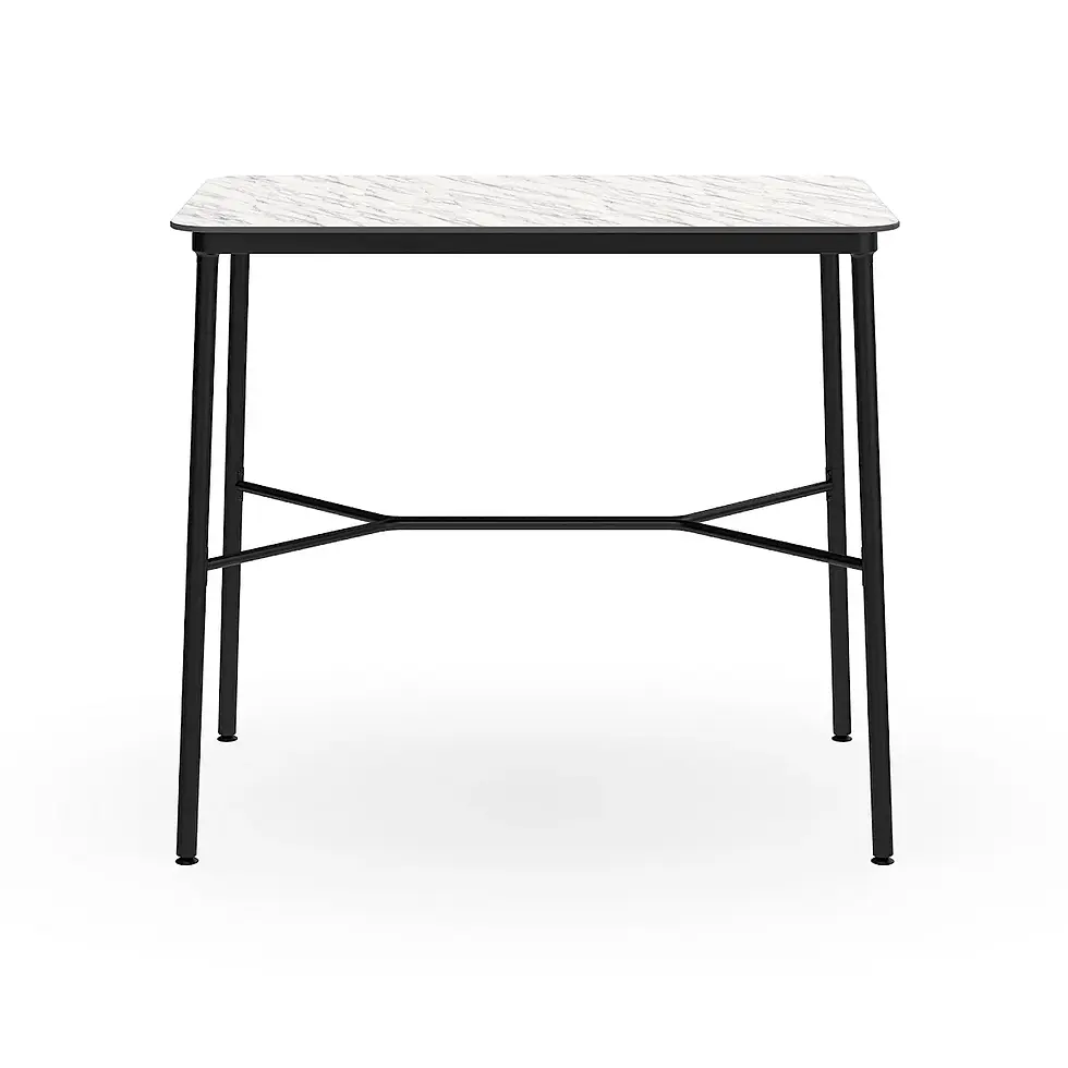 Miniatura: Mesa Alta Hub HPL 120x70 cm acabado mármol blanco para hostelería.
