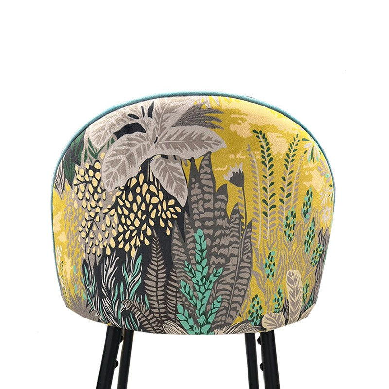 Miniatura: Detalle tapizado terciopelo azul y trasera estampada taburete