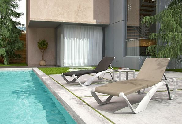 Miniatura: Tumbona de playa y piscina