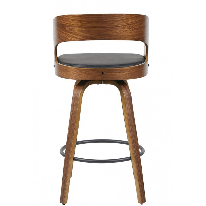 Miniatura: Taburete de madera negro con asiento tapizado para restaurante