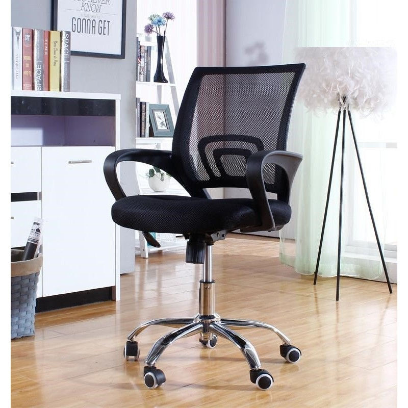 Miniatura: Sillón ergonómico de oficina FISS NEW negro con respaldo de malla transpirable y asiento en tejido negro