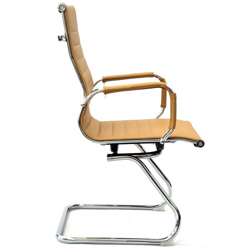 Miniatura: Silla de oficina fija OLIVER marrón claro con base cromada tipo patín
