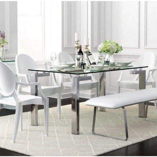 Miniatura: mesa de diseño moderno patas acero cromado sobre cristal